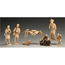 Japanese carved ivory Okimono depicting a farmer standing beside a goose, 8" high - see illustrat...
