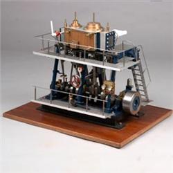 Well finished scratch built twin cylinder compound stationary marine engine with high pressure an...