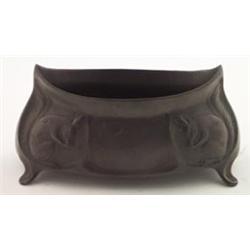 Kayserzinn pewter boat shaped vase with decoration in relief depicting red squirrels, 7.5" wide E...
