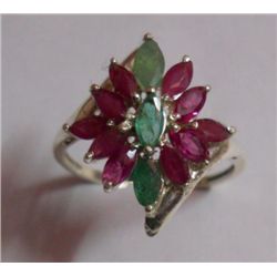 3.360g Ring of Emerald & Ruby Sterling Silver