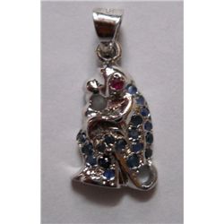 2.660g Monkey Shape Pendant of Sapphire and Ruby Sterling Silver