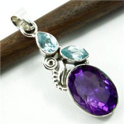 3.75g Pendant of Amethyst & Blue Topaz Sterling Silver