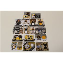 LOT OF 15 BOSTON BRUINS AUTHENTIC MEMORABILIA CARDS INCLUDING: T. THOMAS, M. SAVARD, Z. CHARA, T.