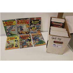 SHORT BOX OF 70'S-80'S ACTION AND WORLDS FINEST COMICS, IN MIXED GRADE GRADE AVERAGE. PLUS