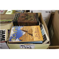 BOX LOT OF ASSORTED PAPERBACK AND HARD COVER BOOKS, MOSTLY UNREAD