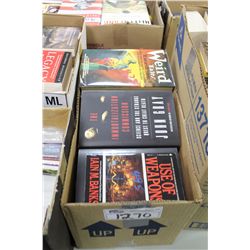BOX LOT OF ASSORTED PAPERBACK AND HARD COVER BOOKS, MOSTLY UNREAD