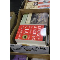 BOX LOT OF ASSORTED PAPERBACK AND HARD COVER BOOKS, MOSTLY UNREAD