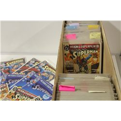 LONG BOX OF ASSORTED 90'S SUPERMAN COMICS, MULTIPLE COPIES OF EACH