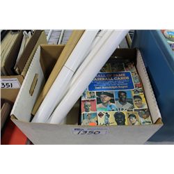 BOX LOT OF ASSORTED FOOTBALL CARDS, POSTERS AND BOOK OF 92 HALL OF FAME BASBALL CARDS