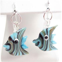 6551 - PAIR OF LIGHT BLUE MURANO GLASS PENDANT EARRINGS - FISH