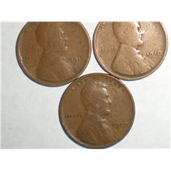 1910 Wheat Pennies (x3)