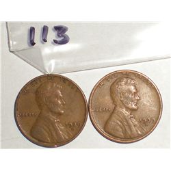 1939 D's wheat pennies (x2)