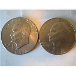 1972/1977 D Eisenhower dollar coins two coins in this lot Very Nice 1977 D