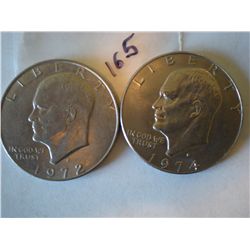 1972D/1974D (Very Nice) Eisenhower dollar coins two coins in this lot