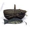 Antique East Coast Fish Basket with Wooden Fish