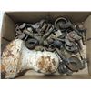 Image 1 : BOX LOT CAST IRON CASTORS FOR CABINETS & MORE