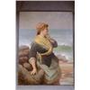 Image 1 : An Unframed Oil of Fisherman's Wife on Beach Staring Wistfully to Sea....