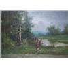 Image 1 : A 19th Century Gilt Framed Oil of Girl Carrying Water from Pond in Woodland...