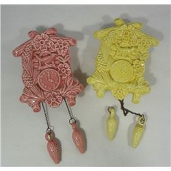 2- Vintage Pottery Cuckoo Clock Wall Pockets