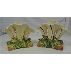 Two McCoy Triple Lily Vases-White