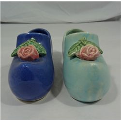 Two Dutch Shoe Planters with Roses-McCoy