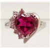 Image 1 : 14301 - 18K WHITE GOLD PLATED HEART CUT RED RUBY GARNET RING - SIZE 8