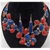 Image 1 : 15074 - BLUE & RED GEMSTONE NECKLACE AND & EARRING SET