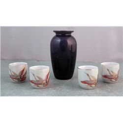 4 Japanese Teacups w/Cranes & Laslo Mikasa Vase