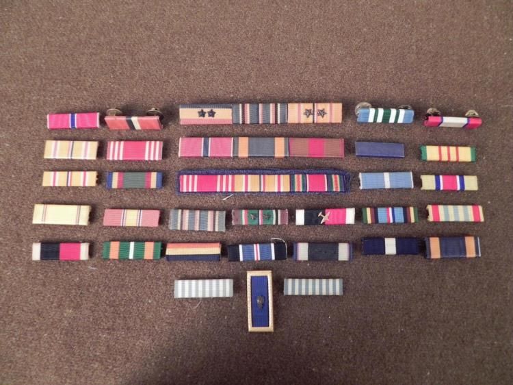 32 US VINTAGE RIBBON BARS, MOSTLY WWII