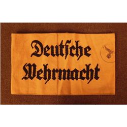 NAZI DEUTSCHE WEHRMACHT ARMBAND-BLACK ON YELLOW W/STAMP