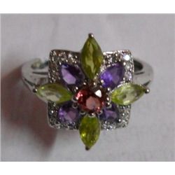 2.770g Ring of Amethyst,Garnet,Peridot and CZ Sterling Silver