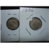 Image 1 : 1869 & 86 THREE CENT PIECES NICKEL PROBABLE FAKES
