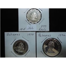 BAHAMAS 1974 10 CENT & 25 CENT & 1972-50 CENTS PF