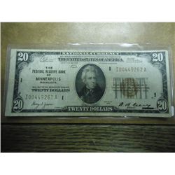 1929 $20 NATIONAL CURRENCY MINNEAPOLIS