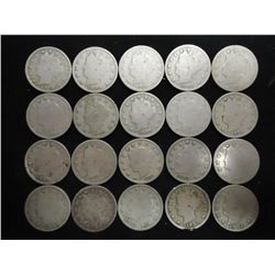 20 ASSORTED LIBERTY "V" NICKELS