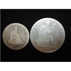 1877-O SEATED LIBERTY QUARTER & 1876 -S HALF