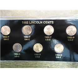 1982-7 VARIETIES LINCOLN CENT SET (UNC)
