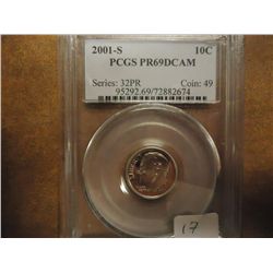 2001-S ROOSEVELT DIME PCGS PR69 DCAM