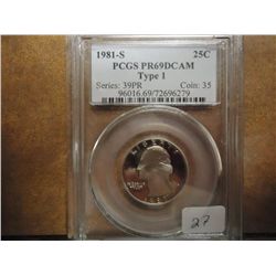 1981-S TYPE I WASHINGTON QUARTER PCGS PR69 DCAM