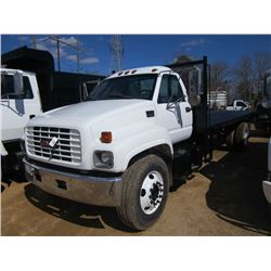 2002 GMC C6500 S/A FLATBED DUMP, S/N 1GDJ6H1C32J505842, 3126 CAT 6 SPD, 22' STEEL FLATBED, 11R22.5 T