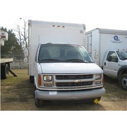 2002 CHEVROLET 3500 S/A VAN TRUCK, S/N 1CBHG31R821150386, GAS ENG, A/T, 14' COVERED VAN BODY, ODOMET