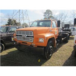 1989 FORD F700 S/A FLATBED TRUCK, S/N 1FDPK74P8KVA60084, FORD DIESEL ENG, A/T, 16' FLATBED, ODOMETER