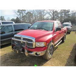 2004 DODGE RAM 1500 PICKUP, S/N 1D3HU18DX4J145896, GAS ENG, A/T, CREW CAB, ODOMETER READING 174,844 