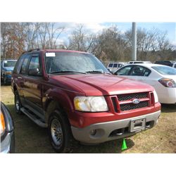 2001 FORD EXPLORER SUV, S/N 1FMYU60E21UB35685, V6 GAS ENG, A/T, ODOMETER READING 143,836 MI