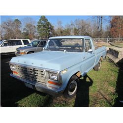 1979 FORD 1500 CUSTOM PICKUP, S/N F100NEJ2913, GAS ENG, AUTO TRANS