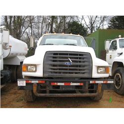 1997 FORD F SERIES S/A WATER TRUCK, S/N 1FDPF80C6VVA05974, FORD DIESEL ENG, 5 SPD TRANS, ODOMETER RE