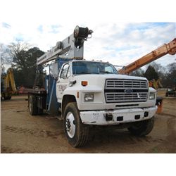1992 FORD F800 S/A BOOM TRUCK, S/N 1FDXK84A1NVA06347, FORD DIESEL ENG, 5 SPD TRANS, 18' FLATBED BODY