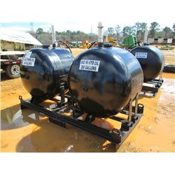 SET OF 200 GALLON ENGINE & HYDRAULIC OIL DRUMS W/AIR PUMP, HOSES & REELS, SKID MTD