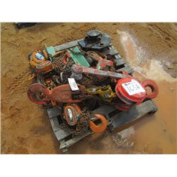 1 LOT MISC SIZE CHAIN FALL & COME-A-LONG