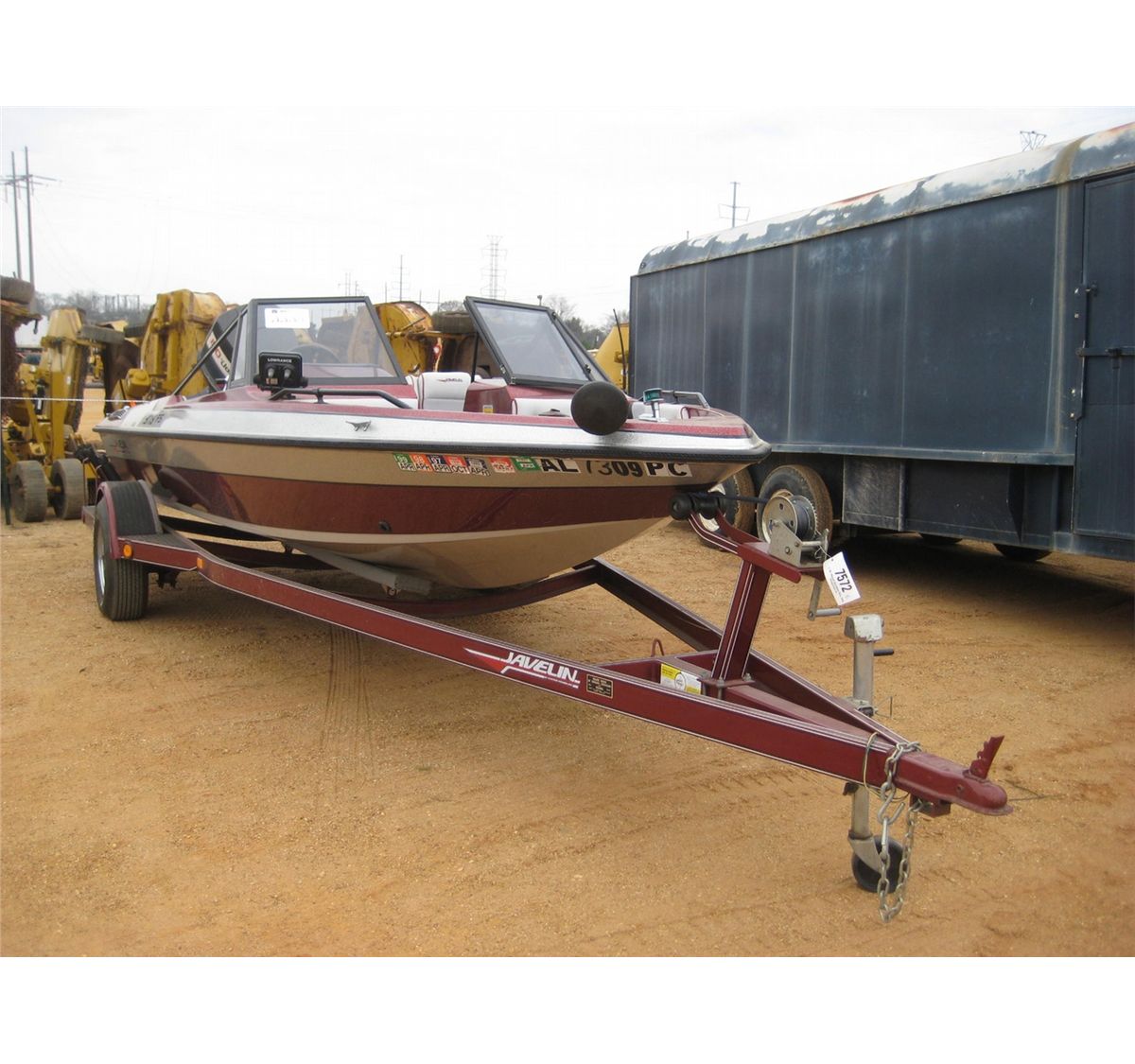 JAVELIN 378 FS BOAT, S/N 3N233213J990, 150 JOHNSON MOTOR, S/A TRAILER